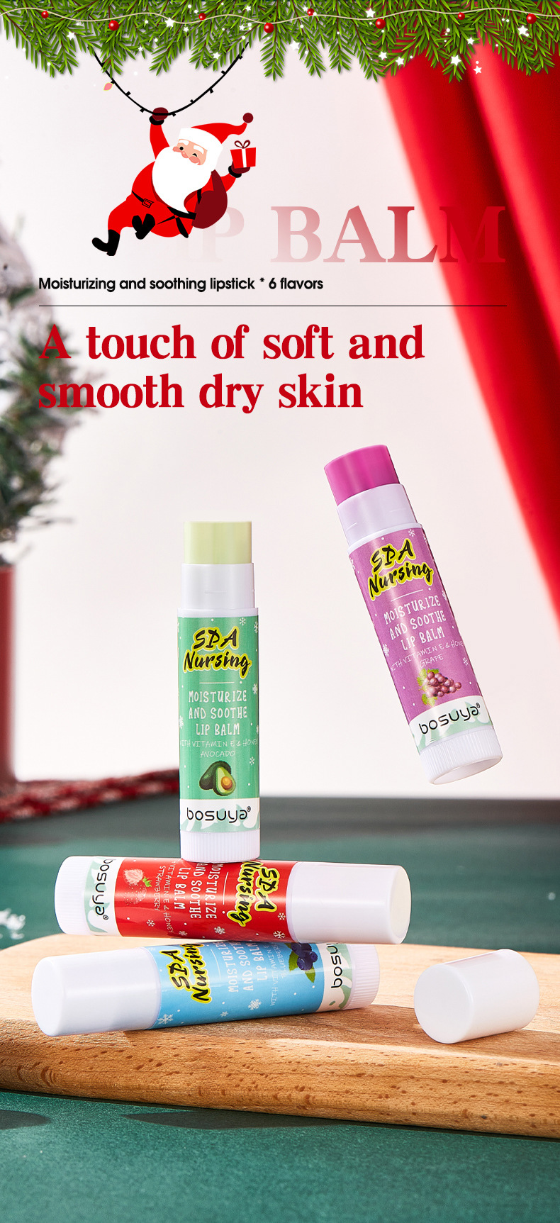 【 Cross-border Exclusive 】bosuya Christmas Lip Balm Hydrates, moisturizes, prevents dryness and cracking, and reduces lip lines. A bestseller on Amazon pic 5