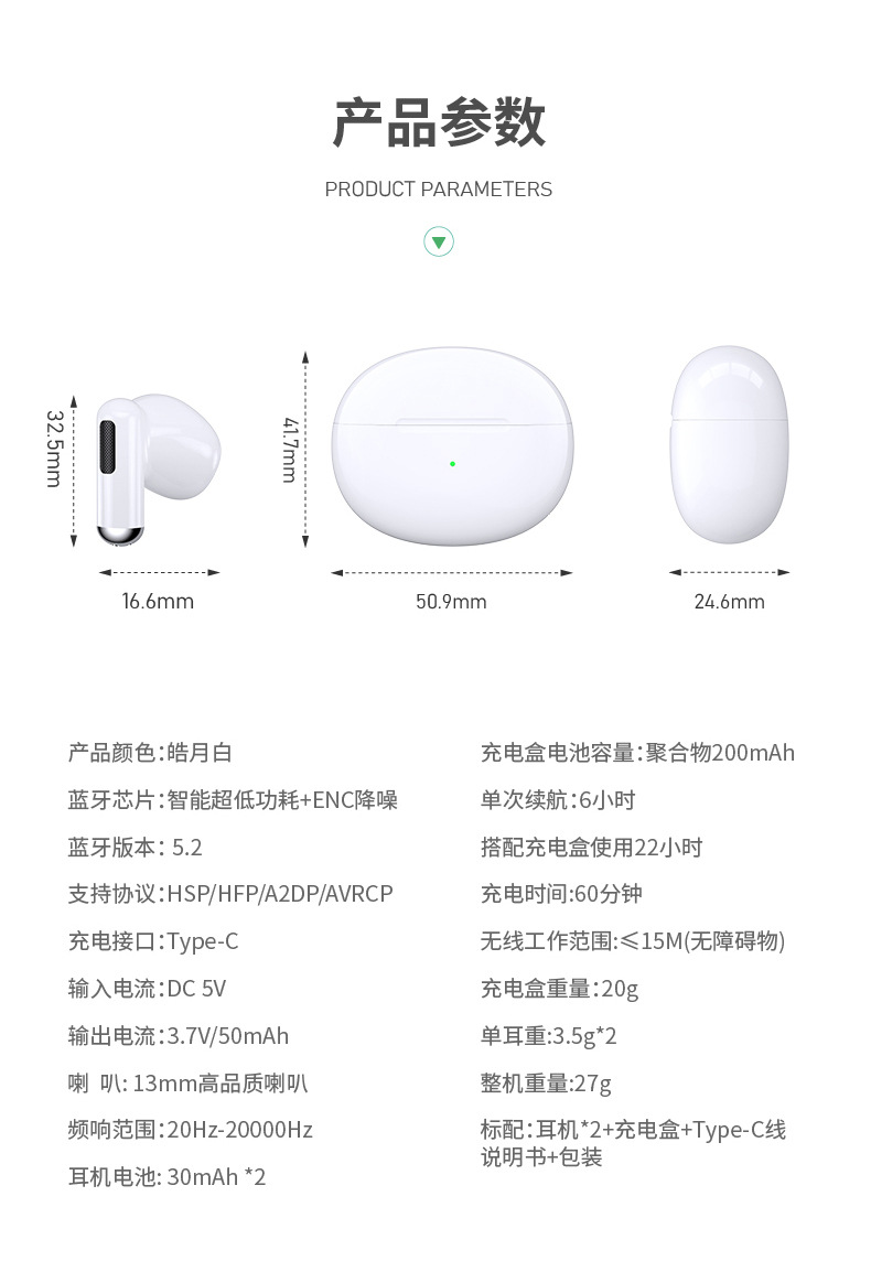 2024无线蓝牙耳机外贸跨境私模ENC通话降噪5.3半入耳运动TWS详情19