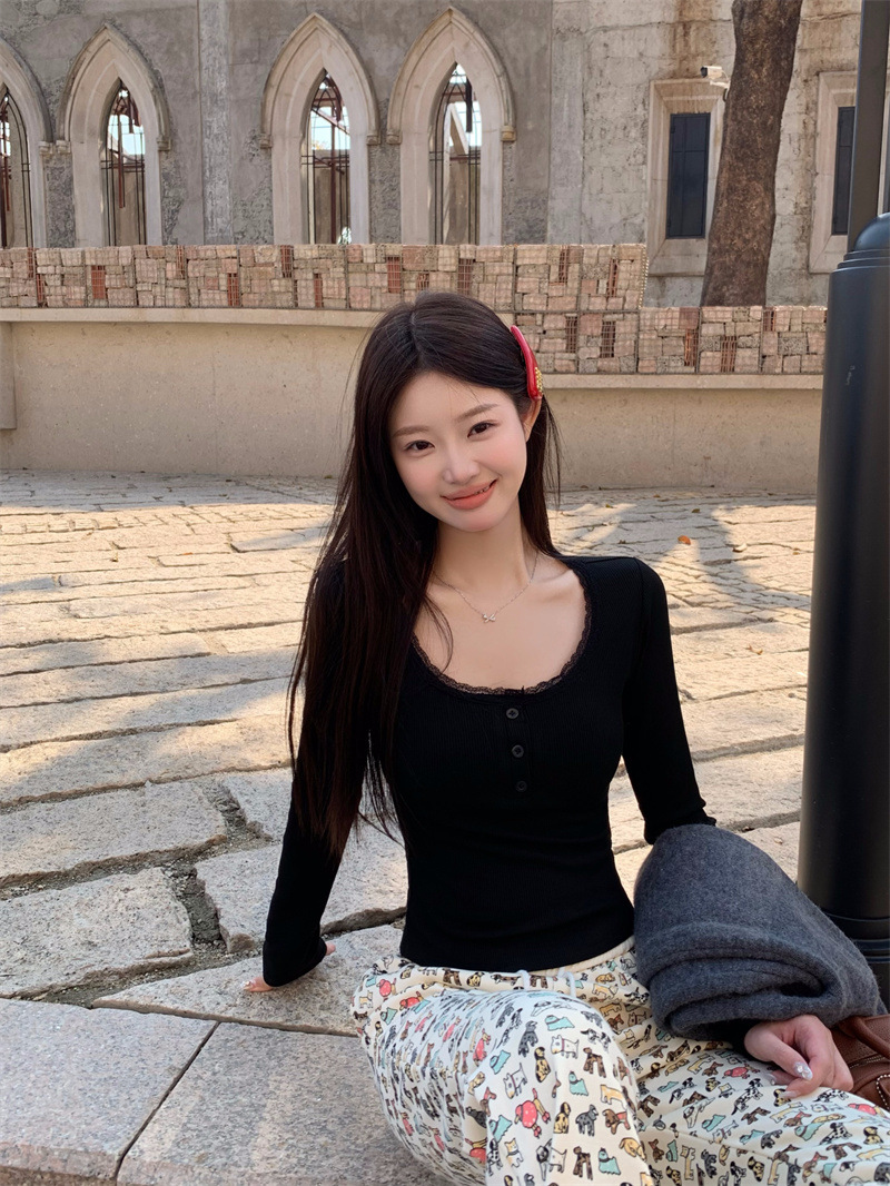 韩版磨毛加绒加厚方领锁骨打底衫女秋冬新款保暖修身内搭长袖上衣详情32