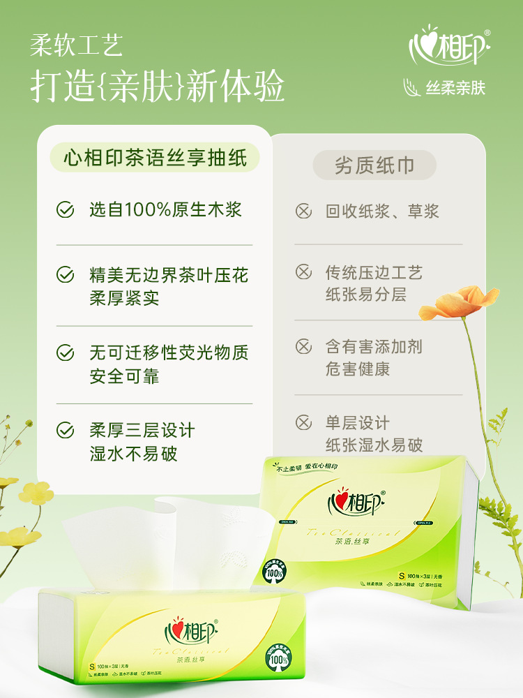 心相印抽纸茶语丝享3层40大包抽纸家用实惠装整箱餐巾纸面巾纸详情6