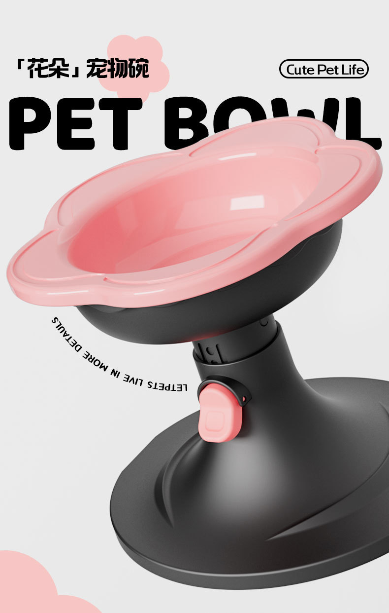Ceramic flower cat bowl, dog bowl, pet food bowl, dog bowl, cat water and food bowl, cervical vertebrae protection, adjustable and anti-tipping pic 4