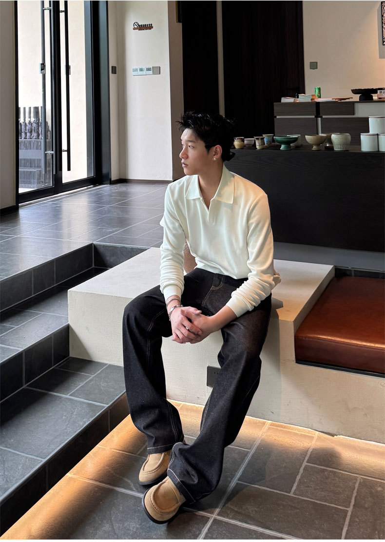 AUTICUP American retro hand-stitched, non-fading, natural cow jeans, slimming, loose 13.5-ounce straight-leg pants pic 6