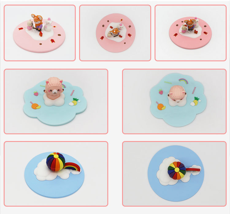 Customizable silicone cartoon creative three-dimensional figurine cup lid, dust-proof and leak-proof, cute round universal mug and tea cup pic 15