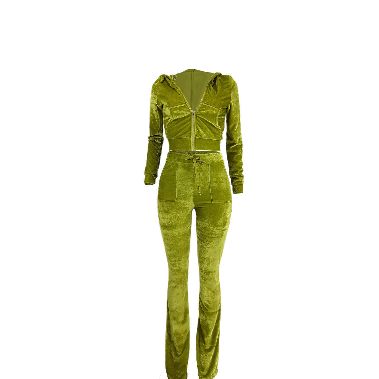 Solid color gold velvet wide-leg pants two-piece set pic 221