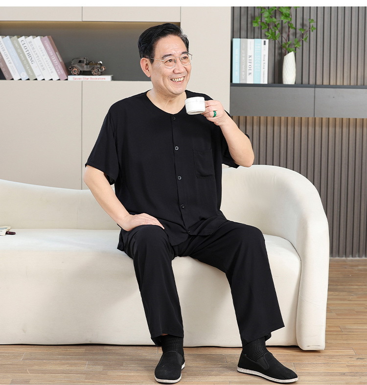中老年棉绸男士开衫爷爷居家服套装唐装短袖长裤睡衣休闲爸爸装夏详情12