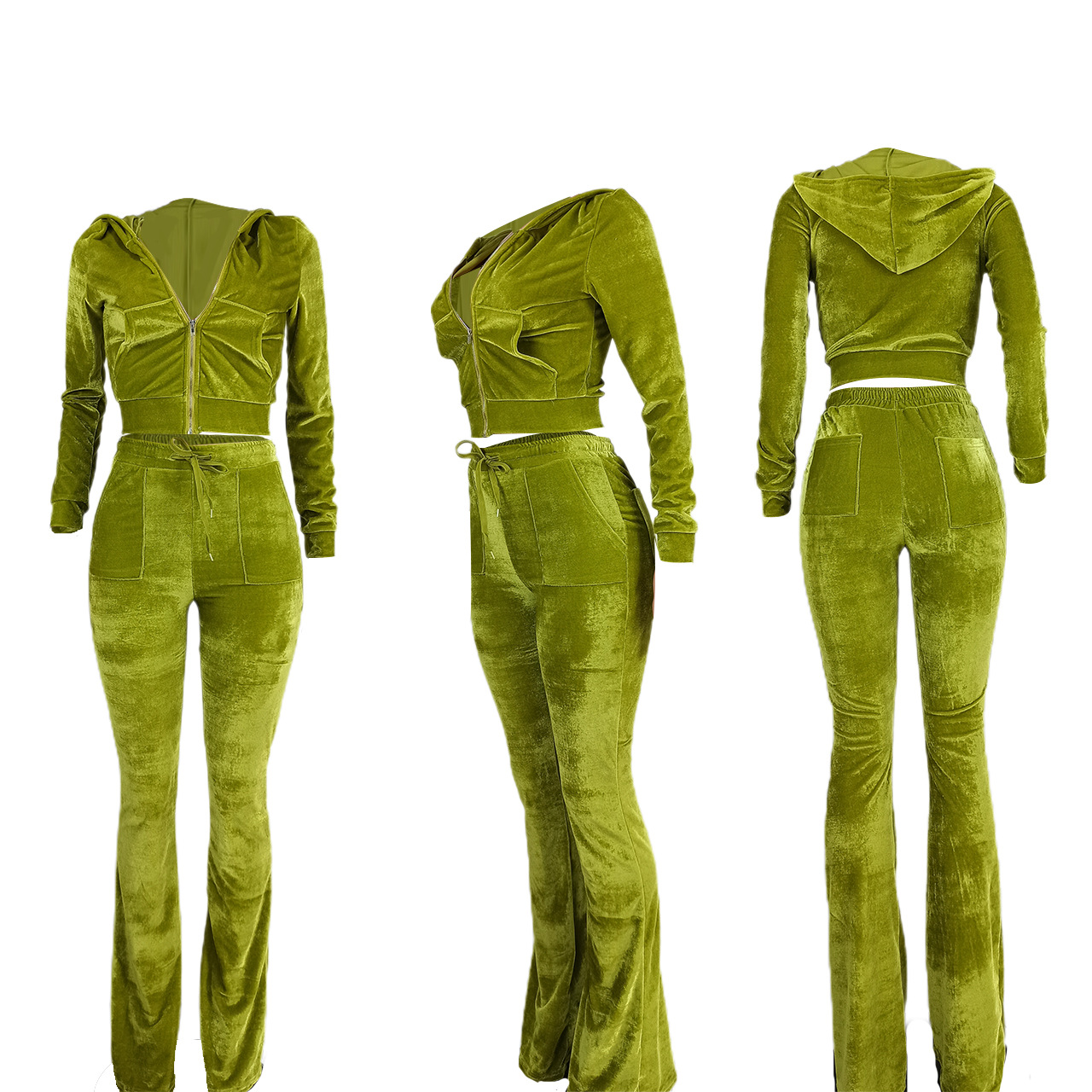 Solid color gold velvet wide-leg pants two-piece set pic 224