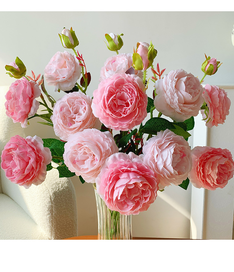高级感逼真仿真玫瑰花假花绢花洋牡丹花束餐桌摆设客厅婚庆装饰花详情15