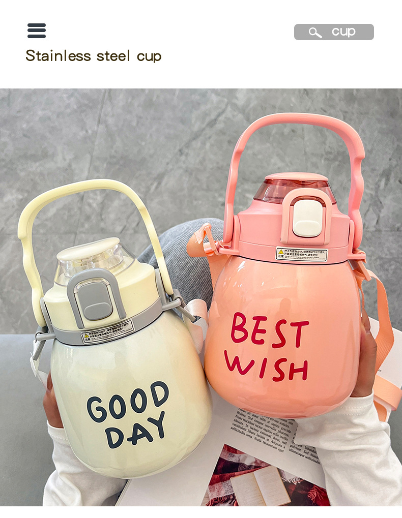 Large-bellied cup, popular online celebrity, high appearance level, insulated cup with straw, outdoor portable stainless steel water bottle, large-capacity water cup manufacturer pic 28