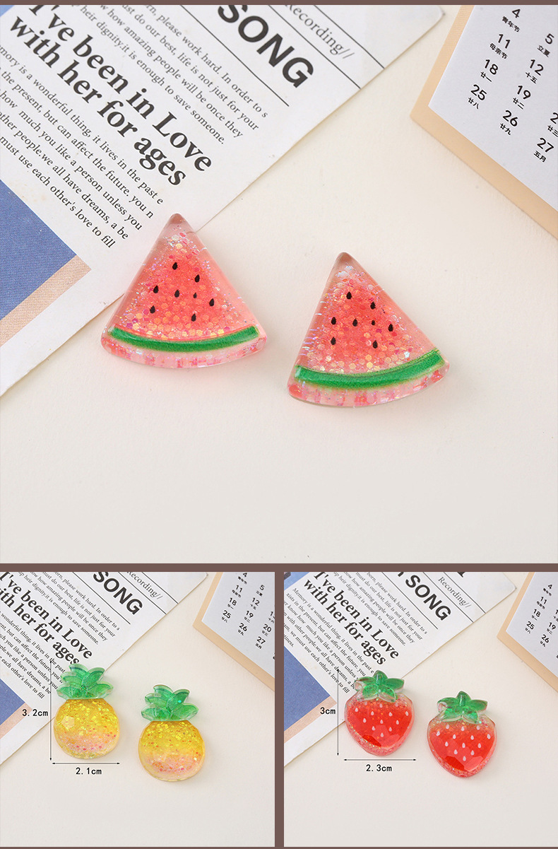 New summer watermelon and strawberry fruit epoxy resin AB glue jewelry accessories, diy phone cases, hair clips, hair ties, water cup decorations pic 15
