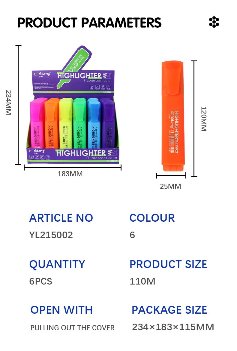 Self-owned brand fluorescent color marking highlighters for office and school stationery supplies pic 7