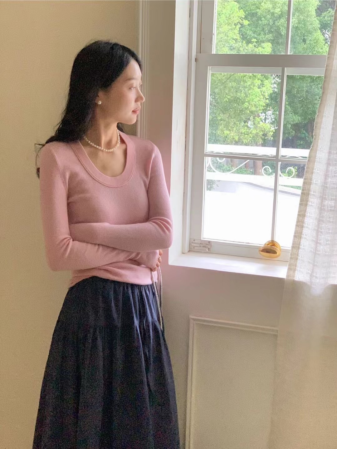 早秋新款100羊毛U领韩系纯色时尚简约针织弹力打底衫百搭女毛衣潮详情14