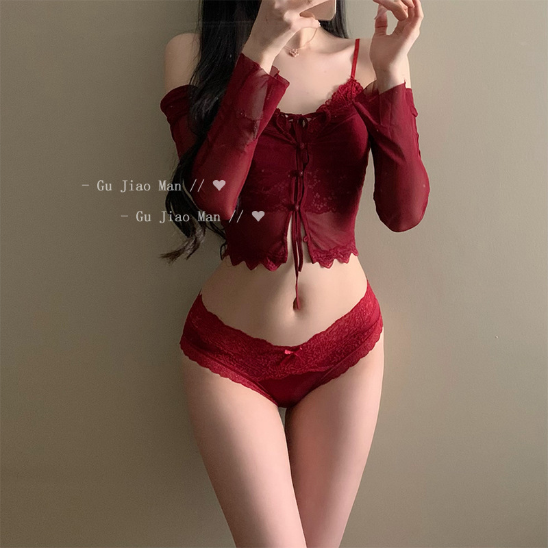 新年组合安可拉红性感高奢缎面蕾丝内裤女纯欲镂空诱惑火辣本命年详情4