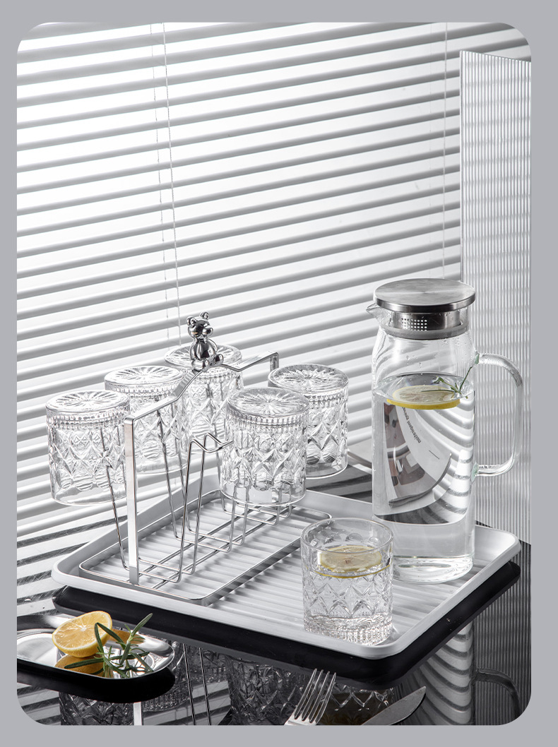 The water cup storage rack with a light luxury and high-end feel, water-draining and dust-proof storage, kitchen wire water cup drying rack, and upside-down hanging pic 15