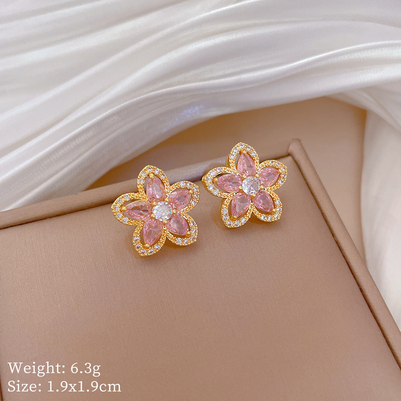 【钛钢】粉色五瓣花满钻轻奢气质华丽满钻项链女百搭锁骨链钛钢详情19