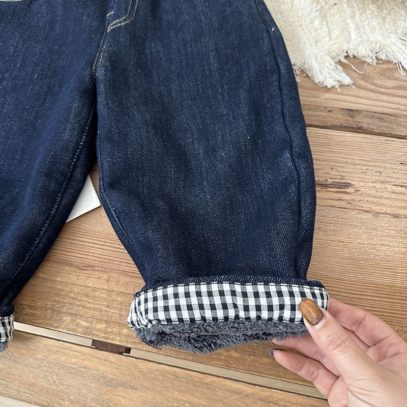 格子边儿童卷边春秋装牛仔裤男童直筒裤子宝宝女童中小童休闲裤潮详情16