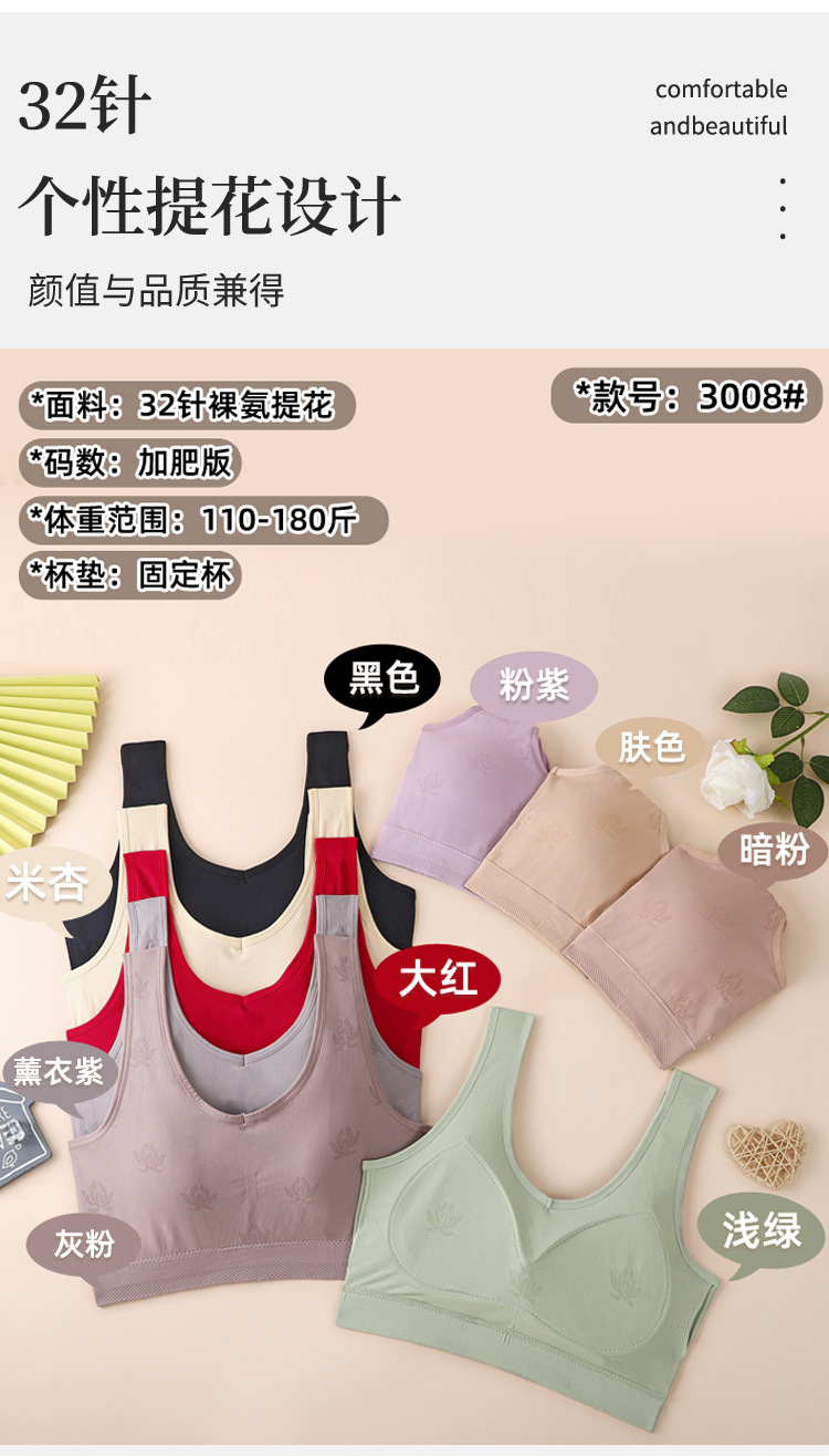 中老年妈妈红色内衣大码美背背心女聚拢无钢圈胸罩大胸显小无痕透详情2