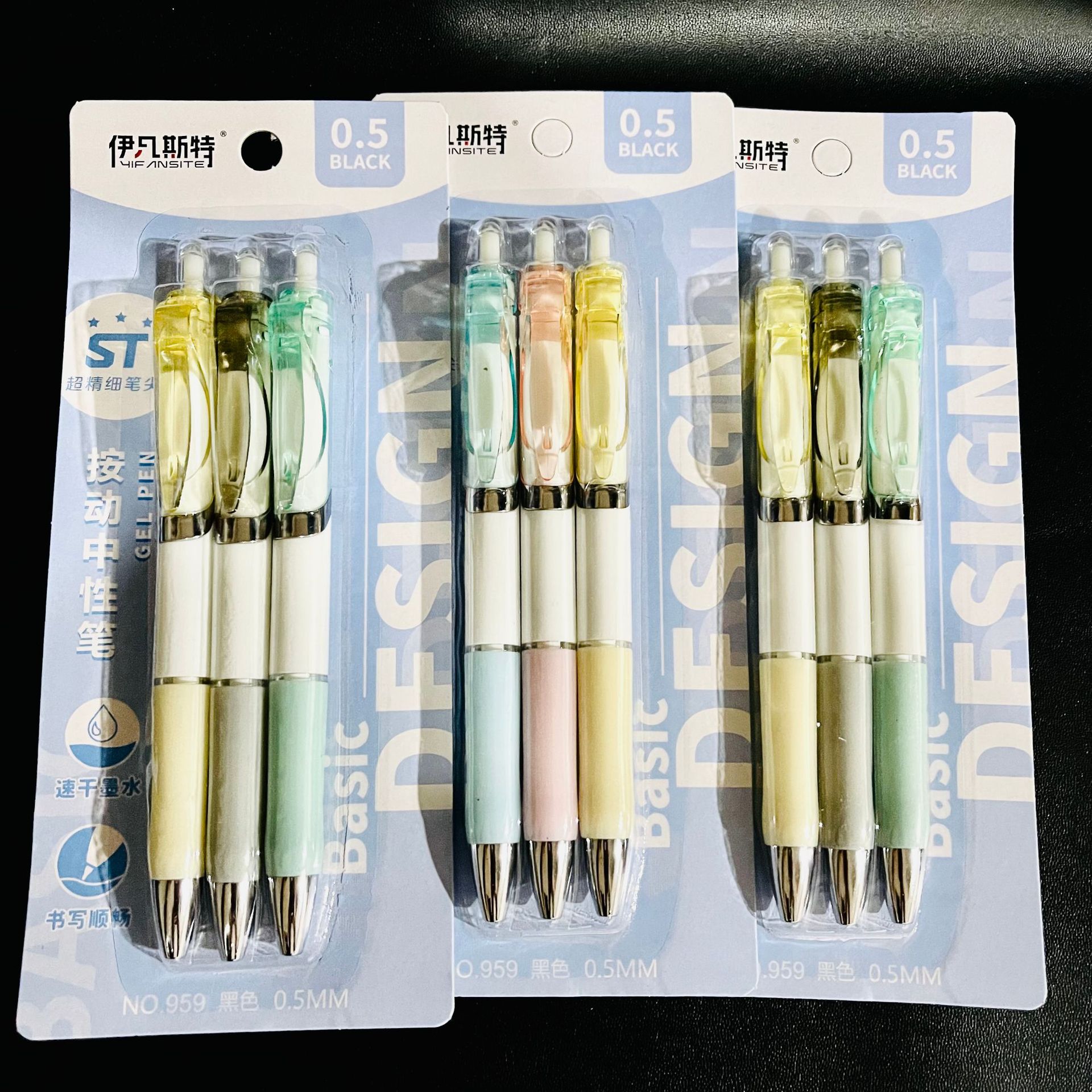 【 Zone 3-12 】959 (3 pens) 30 cards/pack 630 cards/piece 959-3 Pens Student Gel Pen Press Gel Pen Macaron Color Writing Black Pen 2 yuan wholesale pic 5
