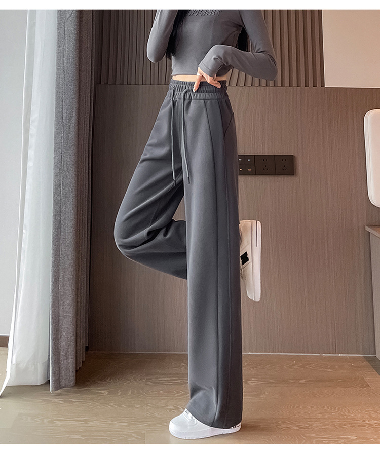 深灰色运动阔腿女秋冬加绒宽松慵懒休闲卫裤外穿窄版直筒香蕉长裤详情43
