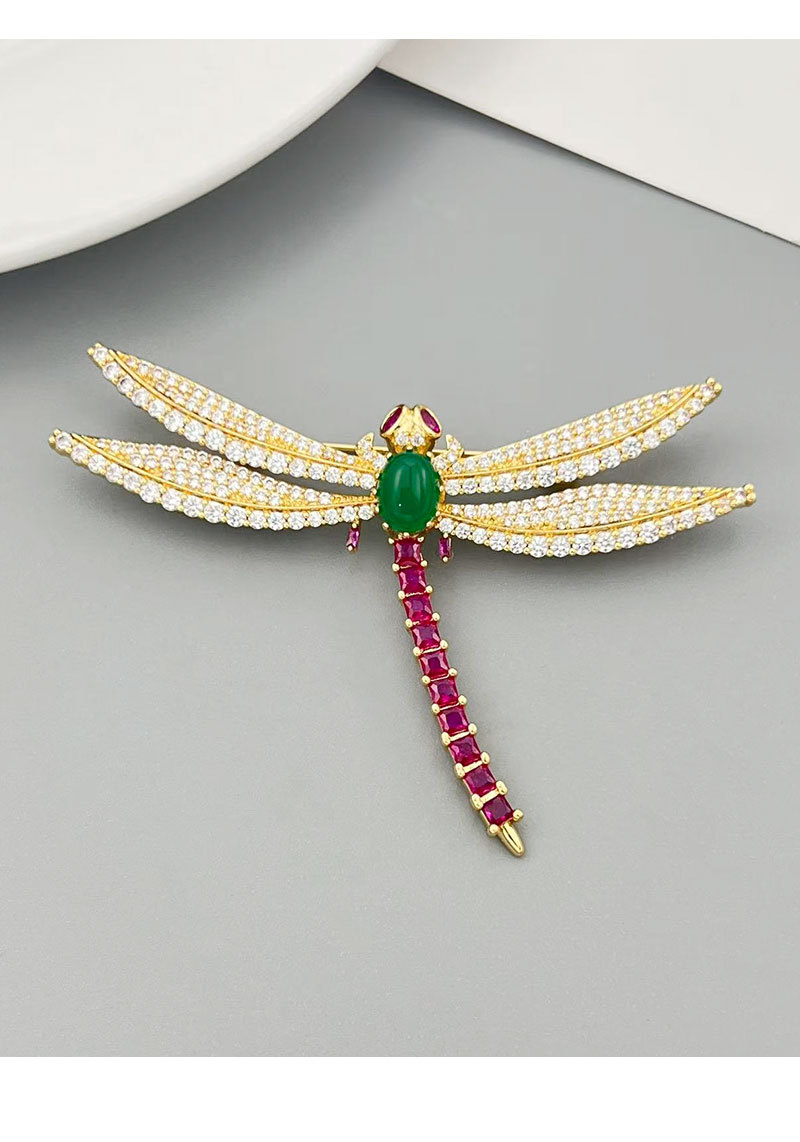 轻奢灵动绿玉髓蜻蜓胸针铜合金微镶锆石高级感衣饰别针新爆款胸花详情19