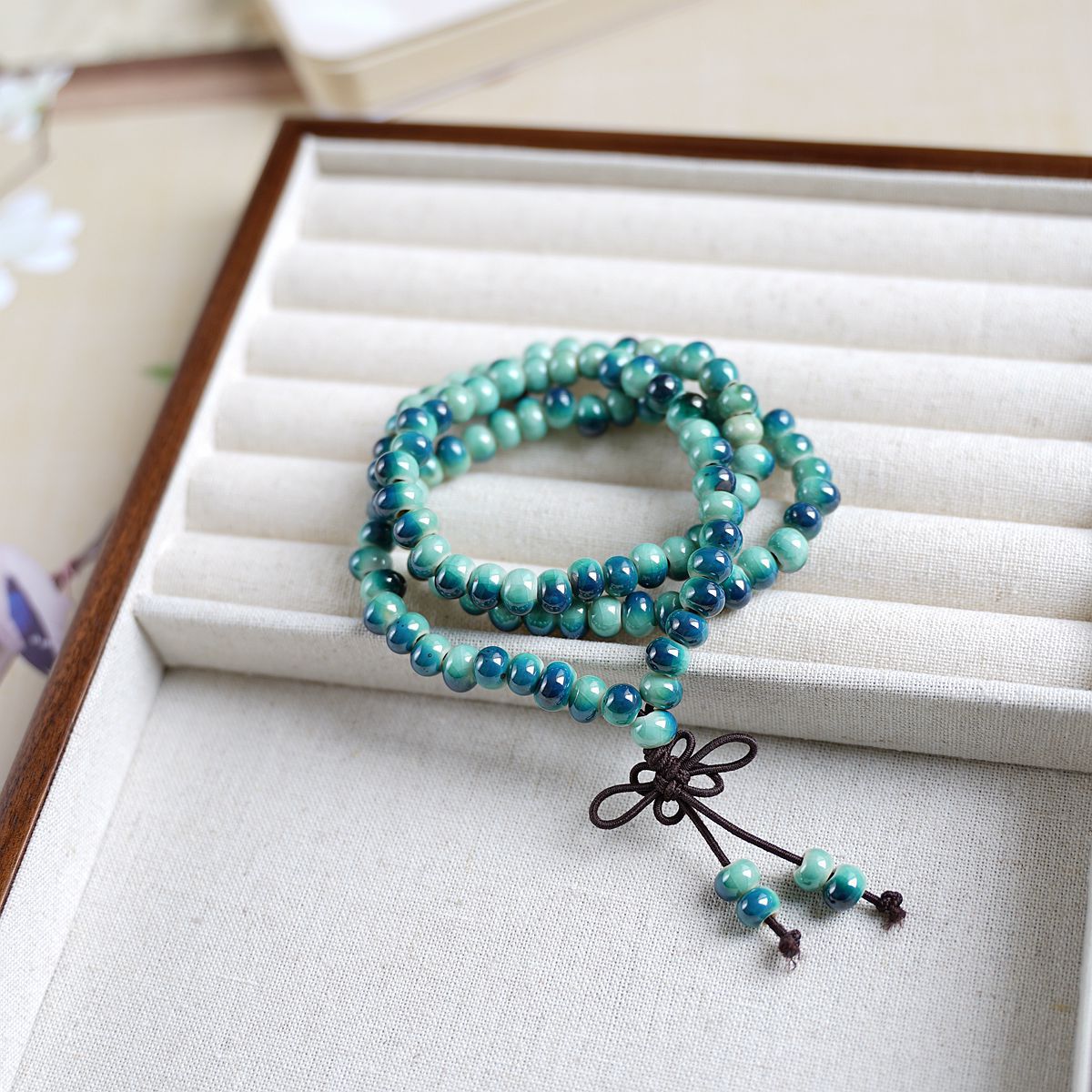New Chinese-style playing three-circle stacked 108-bead Jingdezhen ceramic bracelet jewelry for women wholesale, ethnic style bracelet for women pic 3