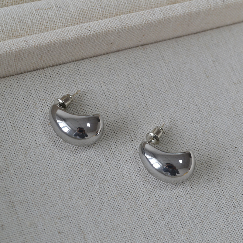 fever日韩小众设计冷淡简约黄铜镀金光面水滴925银针耳钉耳饰详情10