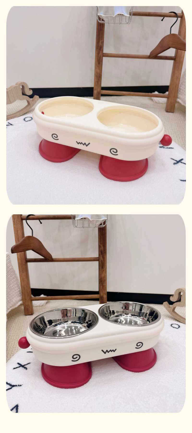 New cross-border stainless steel double-bowl color box packaging pet bowl pet supplies protect the cervical vertebrae stainless steel double-bowl basin pic 8