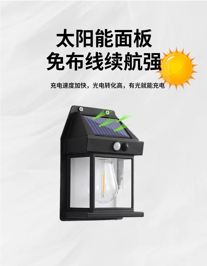 跨境户外太阳能壁灯户外防水钨丝灯感应庭院灯花园别墅小夜灯照明详情4