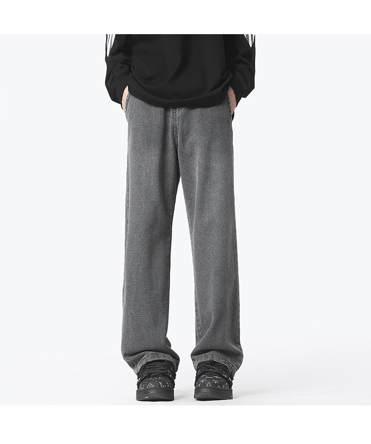 Retro and nostalgic, lightly washed, straight-leg, loose, irregular pants, loose cotton casual long pants, jeans for men pic 17