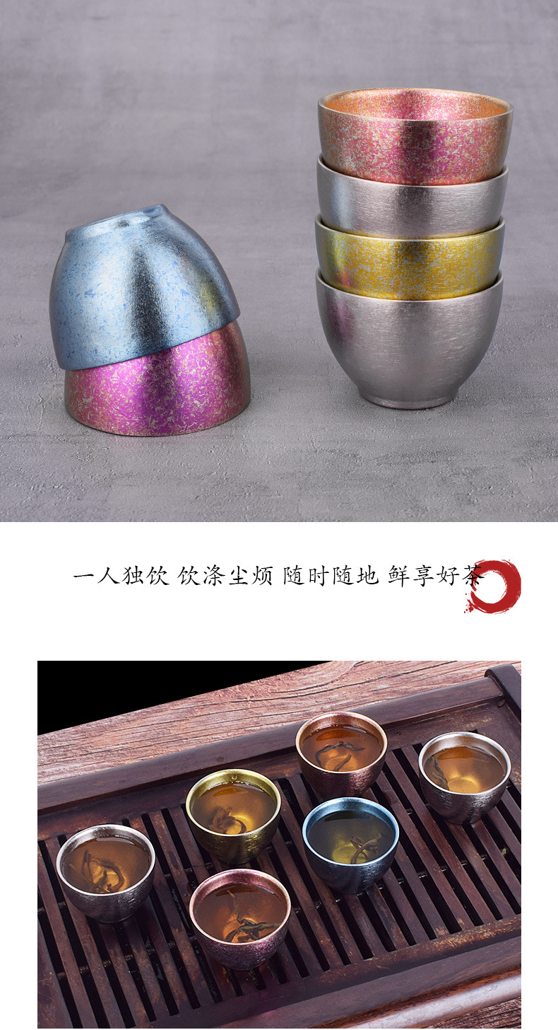 Camping pure titanium tea cups, double-layer insulated household tea tasting cups, personal master cups, outdoor Jian zhan Gongfu tea sets pic 17