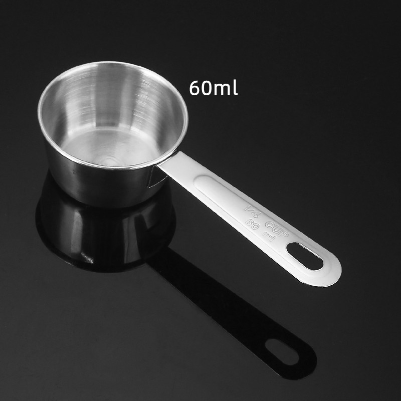 A set of 4 stainless steel measuring cups with scales, dessert coffee milk powder measuring spoons, baking utensils, 60ml-235ml pic 12