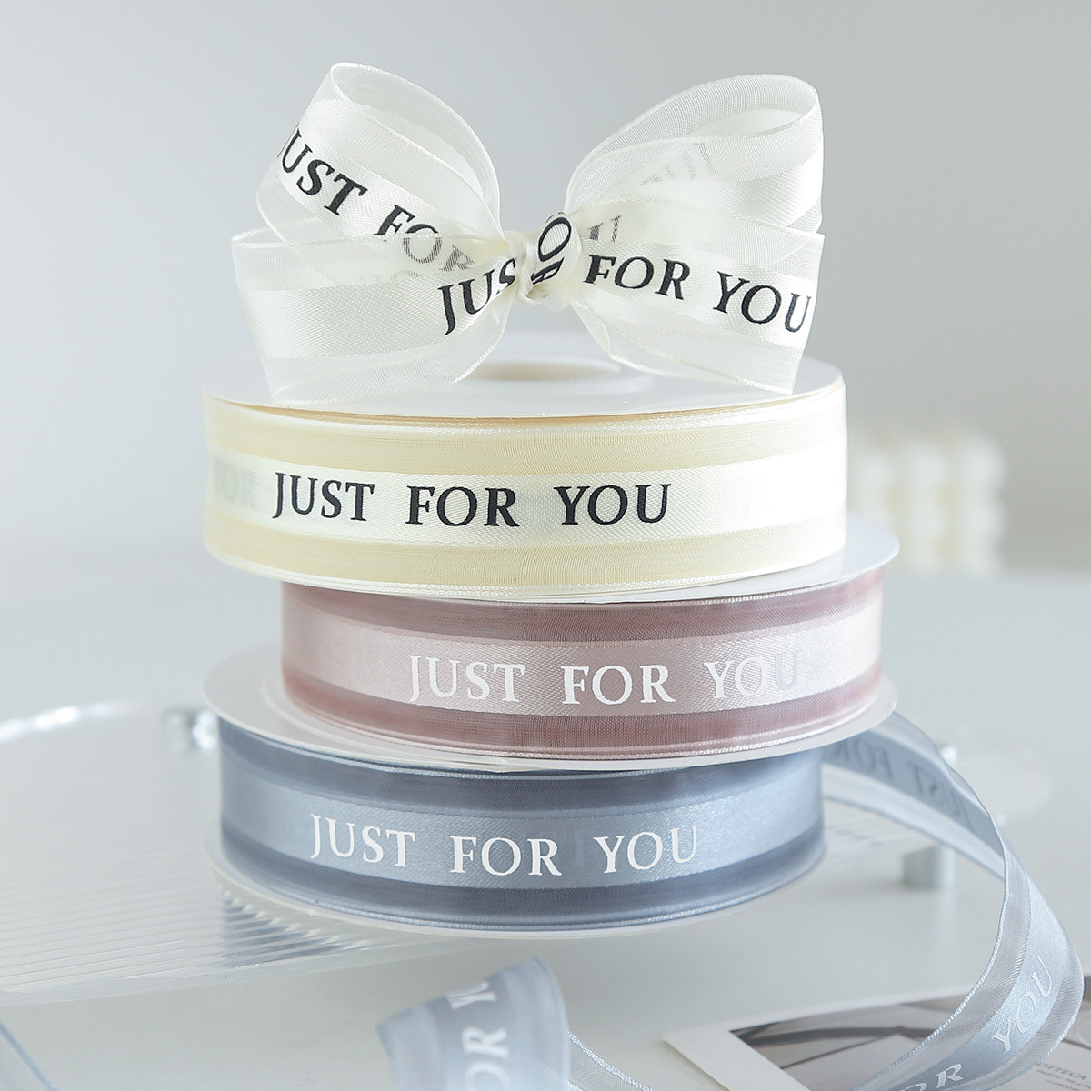 Factory direct sales: 2.5cm medium satin edge gauze English ribbon High-quality snow gauze ribbon flower packaging ribbon gift cake pic 16