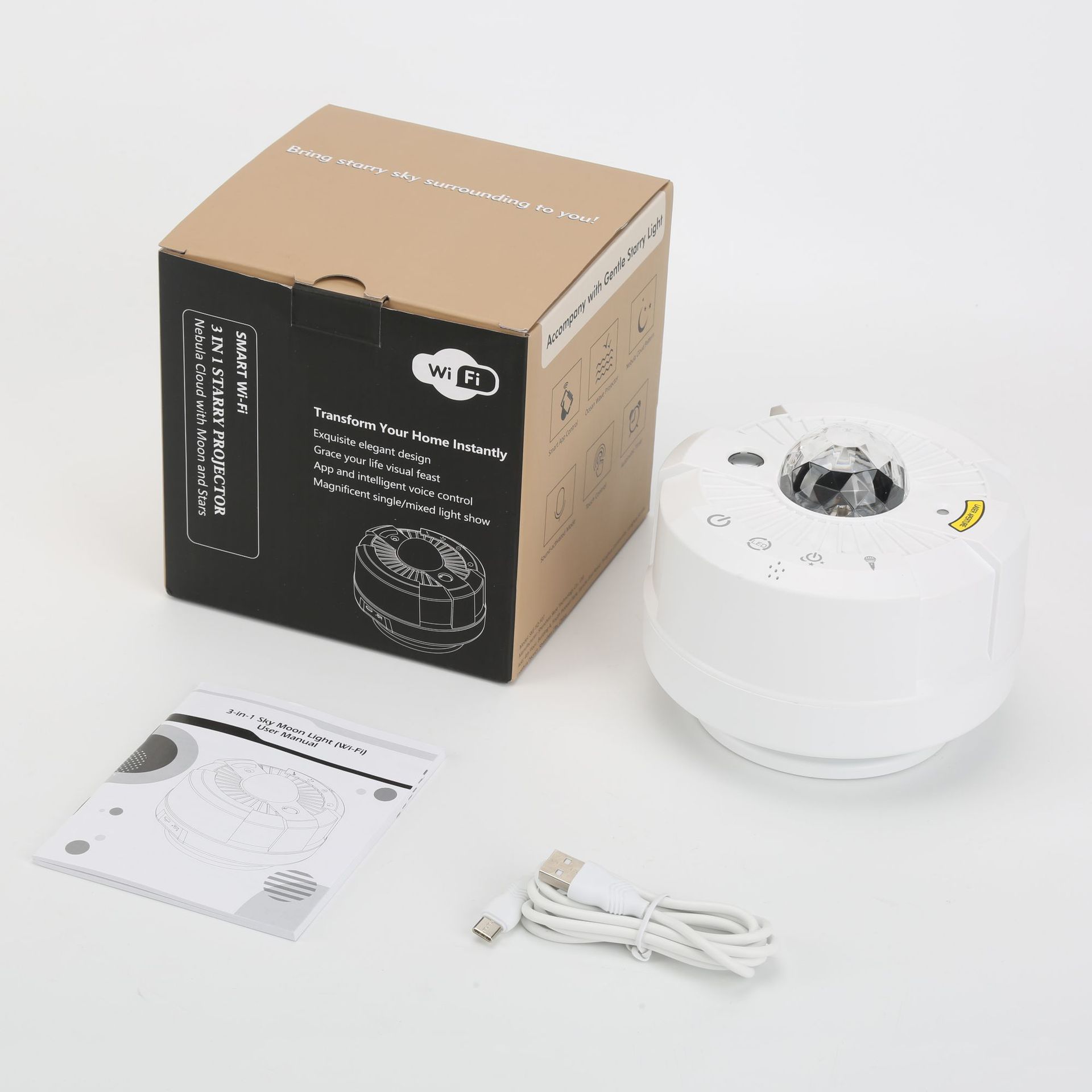 Customized aircraft engine black moon starry sky projection light, laser RGB ambient light, smart night light pic 9