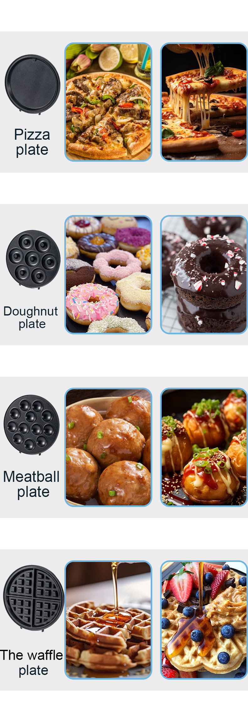 5-in-1 interchangeable plate sandwich machine, meatball machine, pizza machine, doughnut machine, waffle machine, multi-functional breakfast pic 5