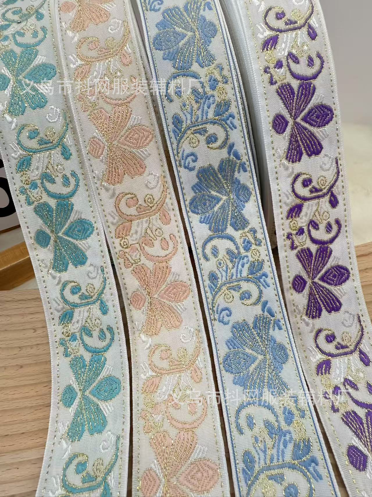 3.5-4cm白底金丝民族风织带手工diy蝴蝶结织带演出服装辅料批发详情4