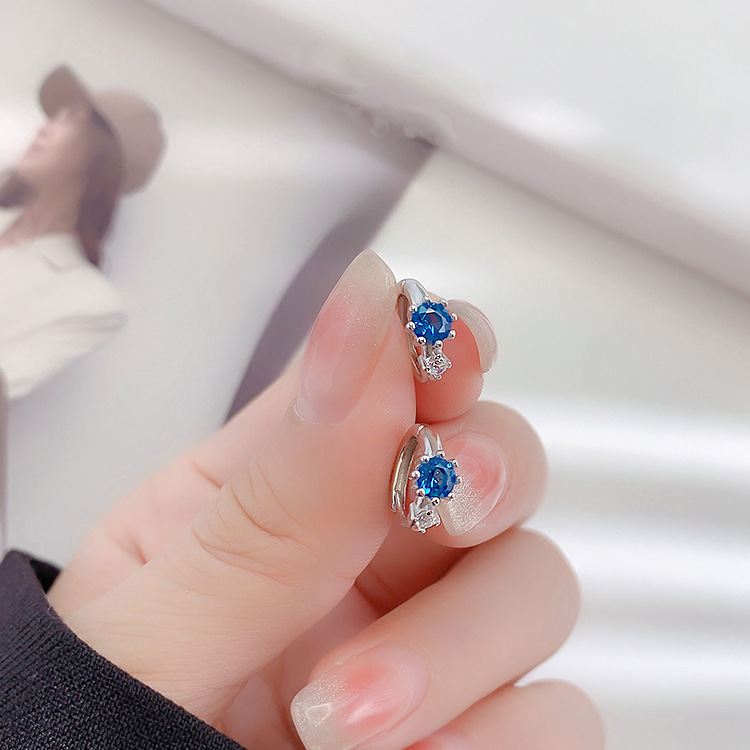 Feiyu retro, simple and exquisite red and blue zircon crystal earrings, fashionable and elegant for women, small silver and gold earrings pic 10