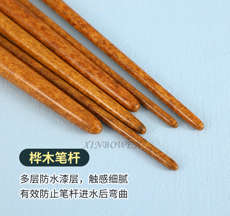 Wood grain stem flat-peak nylon brush oil painting brush, aluminum tube acrylic single-barrel painting brush, art studio watercolor pen wholesale pic 8