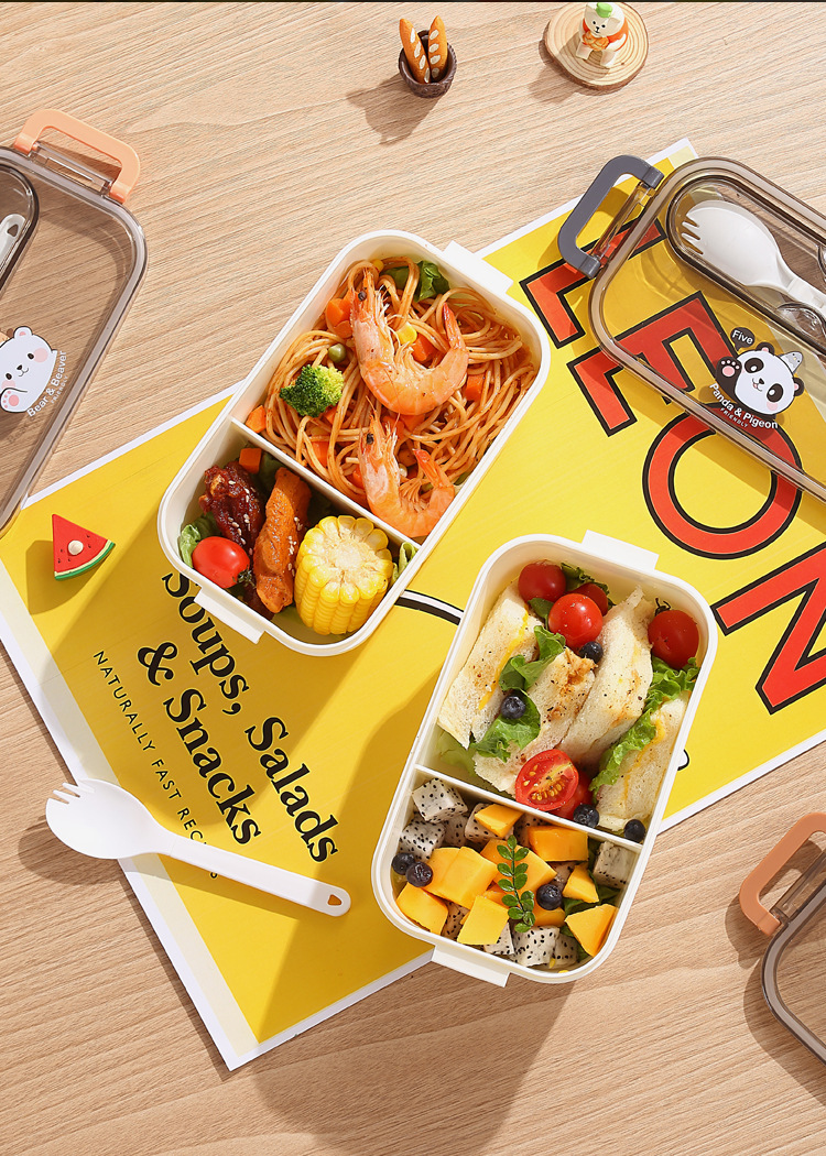 INS influencers bear split compartible caja de almuerzo de plástico microondas calentable lunch box para niños y adultos office bento box pic 22