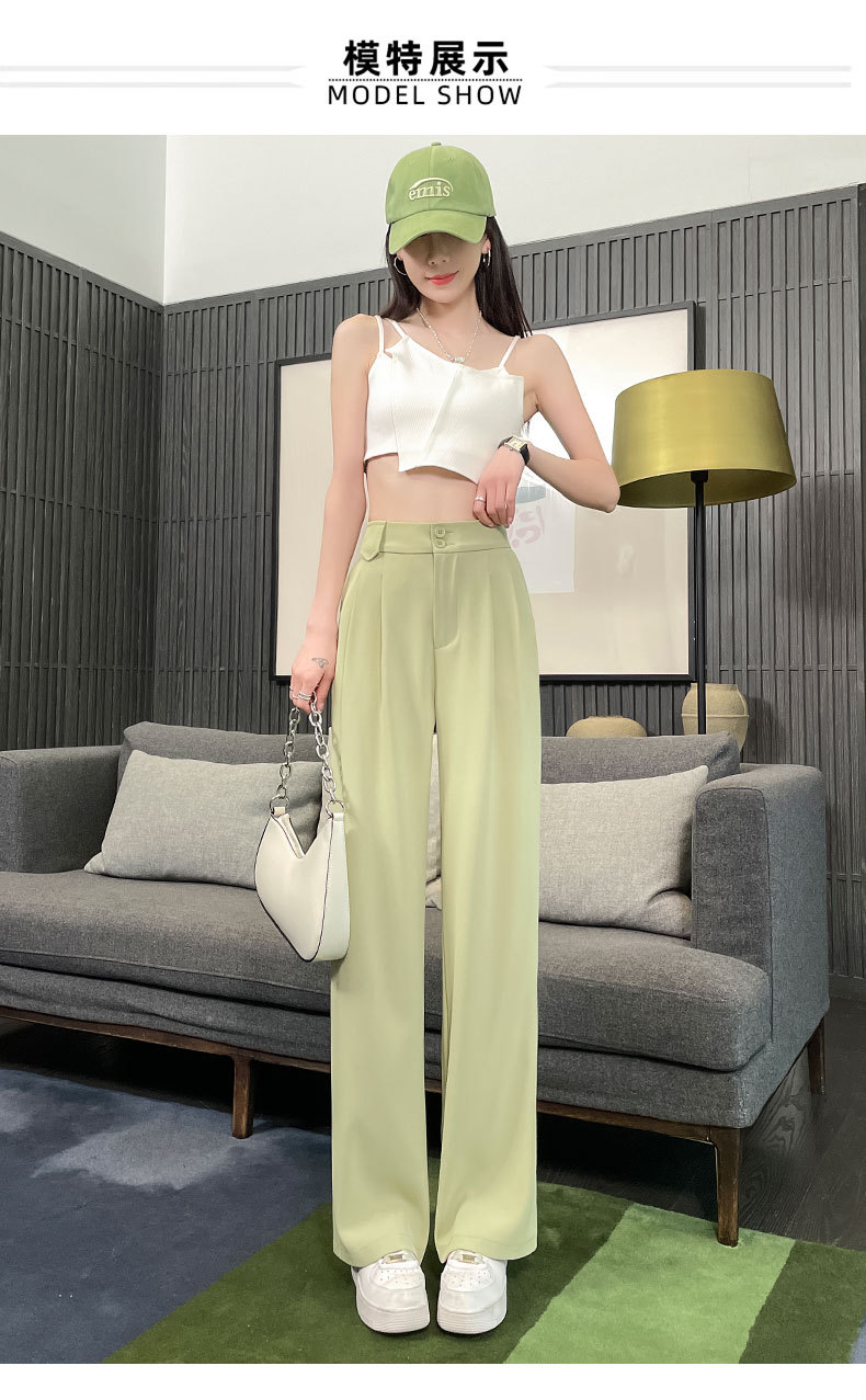 高腰西装裤女2024夏季新款窄版阔腿裤松紧弹力垂感裤子薄款直筒裤详情13