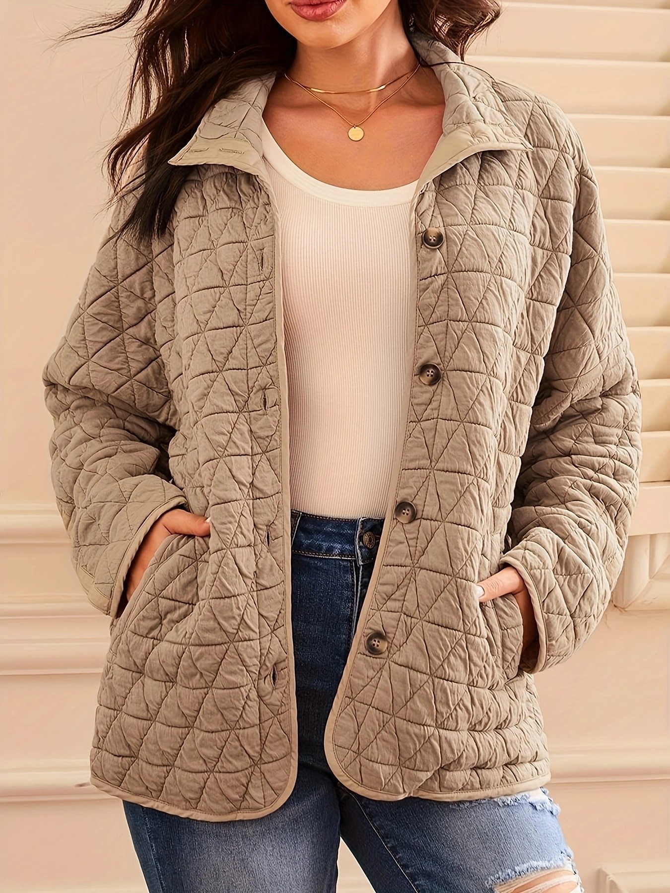 Cross-border cross-border foreign trade wholesale 2025 autumn/Winter new style European and American style quilted thread decorated simple solid color round neck loose cotton-padded jacket pic 24