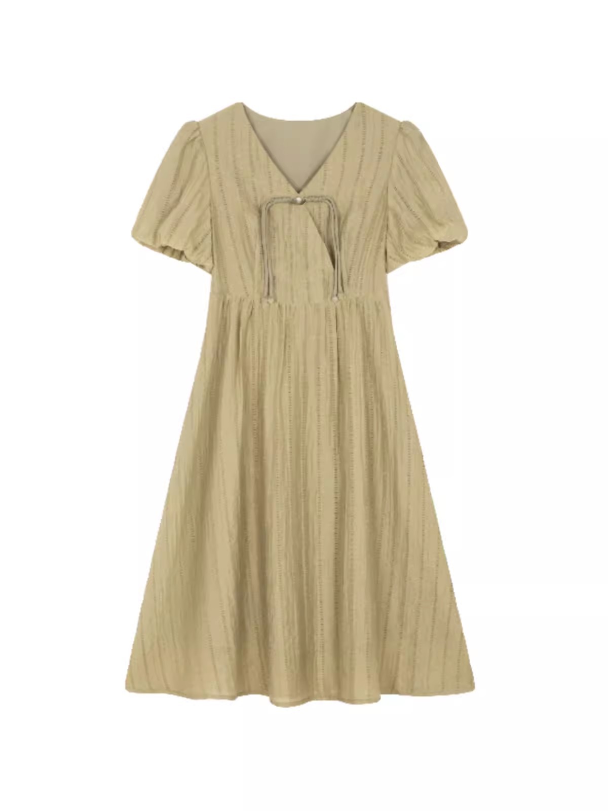 New Chinese-style button-up dress ~ Stylish and slimming texture dress for women 2024 summer, a new mid-length skirt with puffed sleeves pic 1