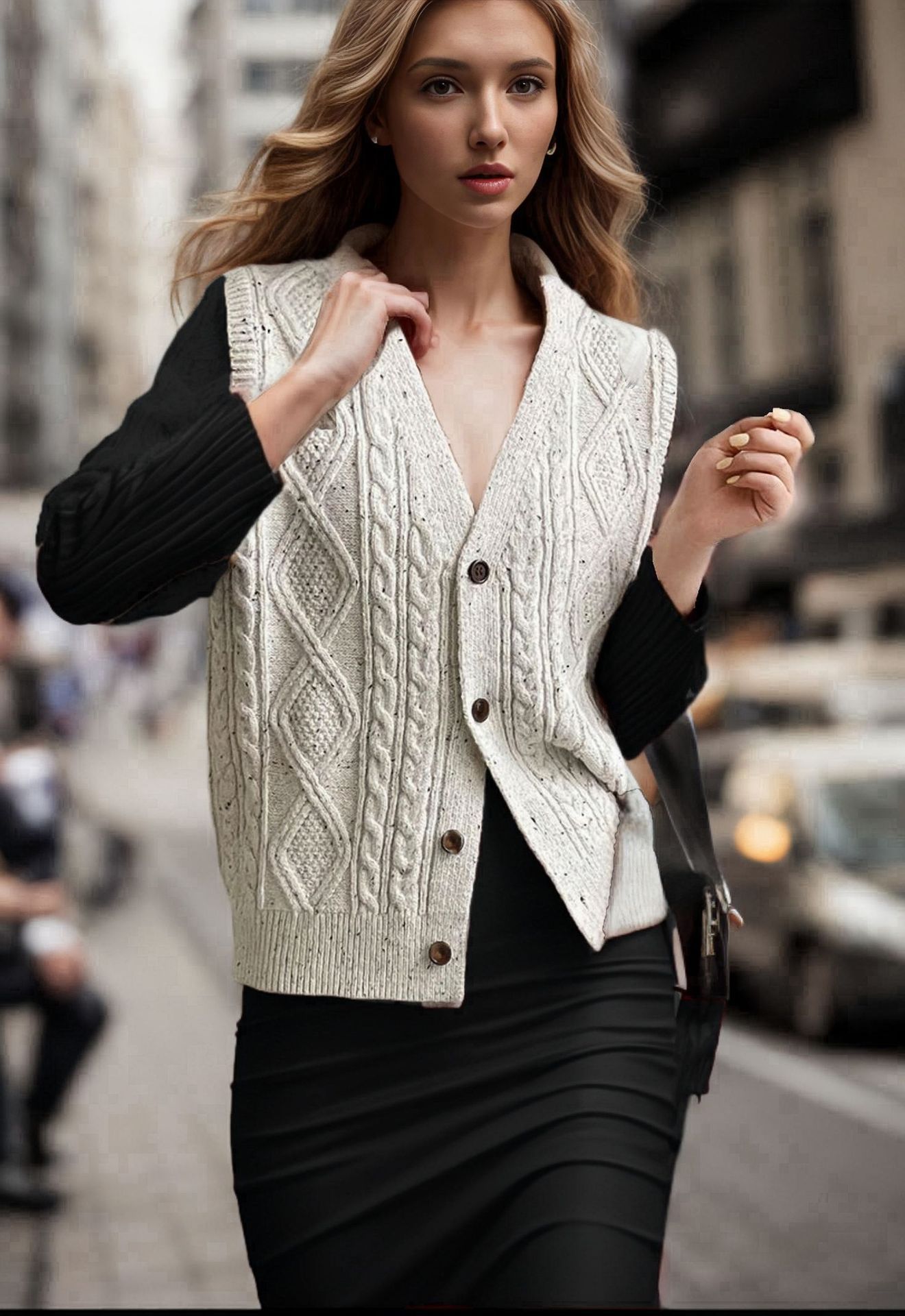 The new loose sleeveless layering sweater cardigan trend for women in the retro multicolor tweed vest of autumn and winter pic 9