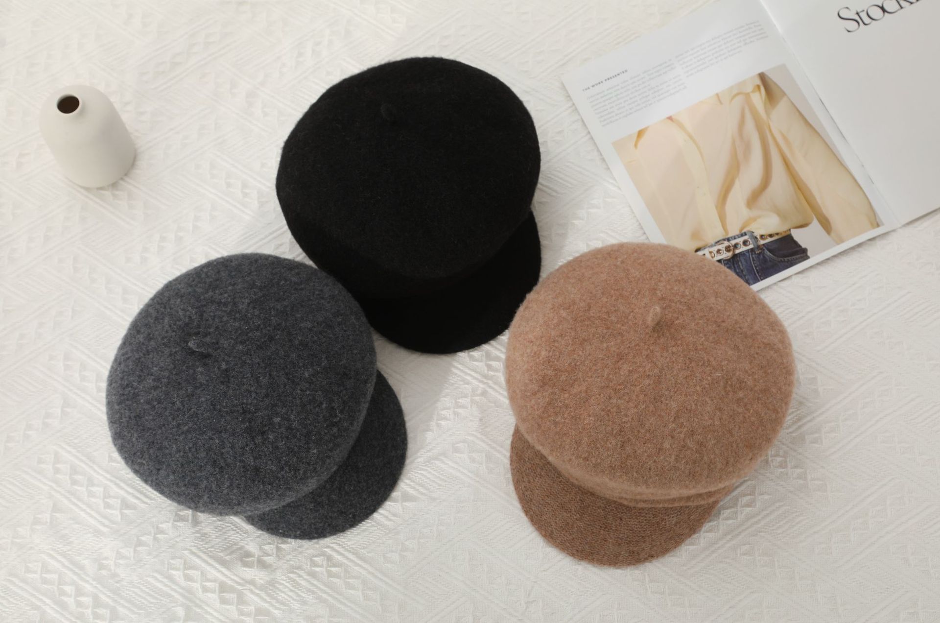Designer all-wool newsboy cap for women, asymmetrical painter cap for autumn and winter, British style, versatile beret pic 7