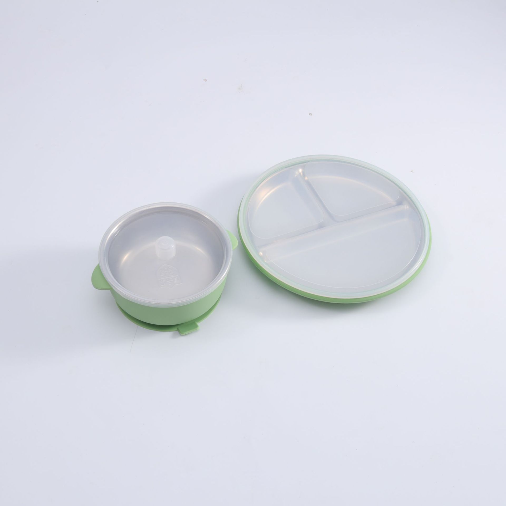 跨境硅胶包不锈钢儿童分格餐盘 三格防摔分餐盘 辅食喂养餐具 安全健康易清洗详情7