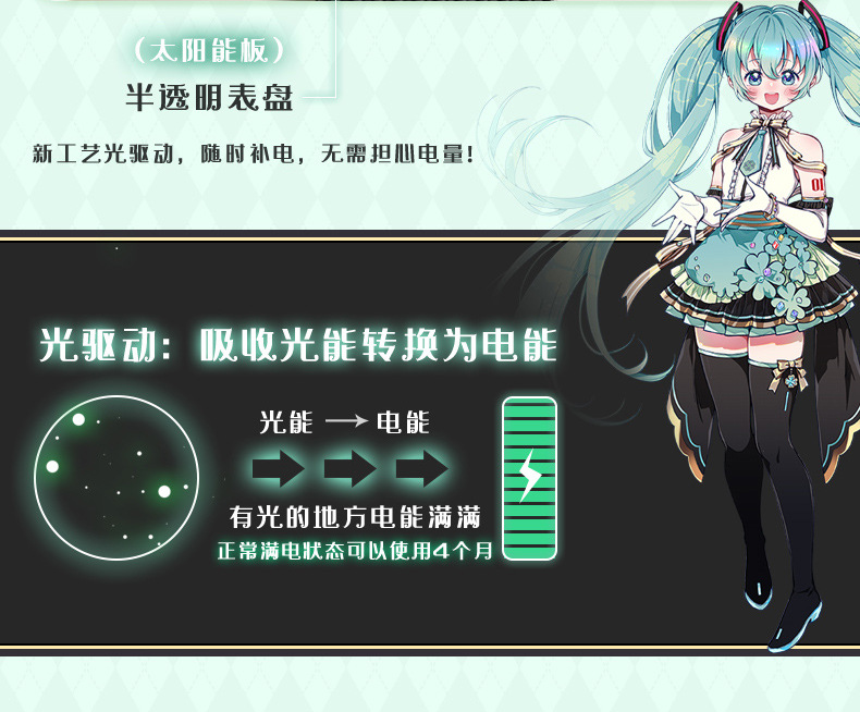 幸运石官方初音未来正版授权未来希望光驱动手表详情6