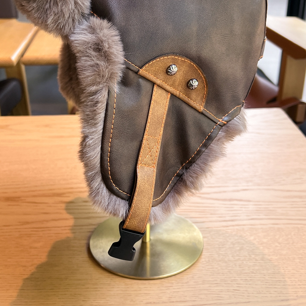 New leather windproof star Lei Feng hats for men and women, warm outdoor retro thickened Northeast flight hats pic 10