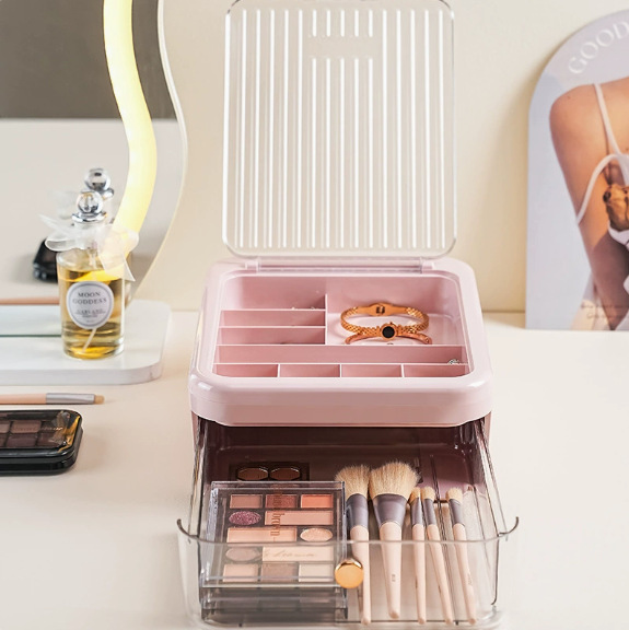 跨境长方形圆形首饰收纳盒双层分格项链耳环整理盒高档饰品收纳盒详情4