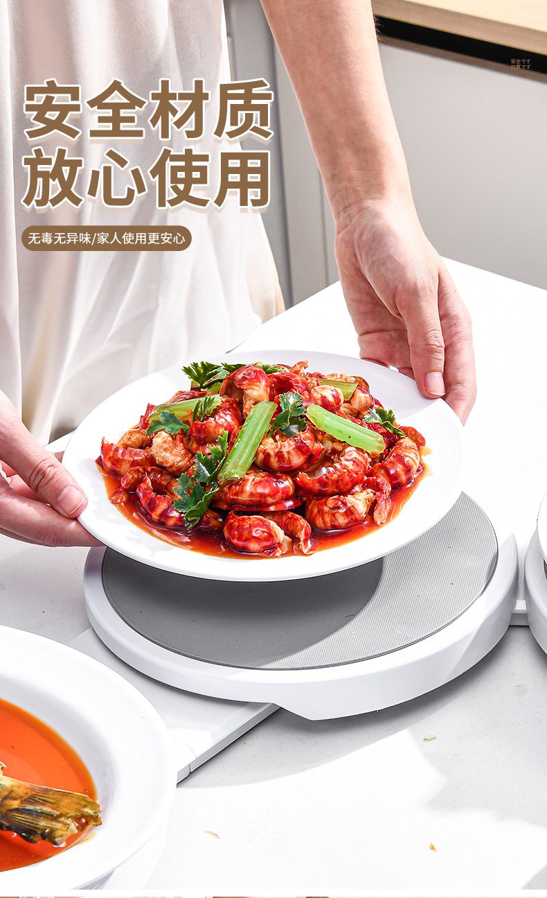家用聚会长餐桌旋转盘多功能旋转火锅盘长方形圆形手动旋转餐盘详情4