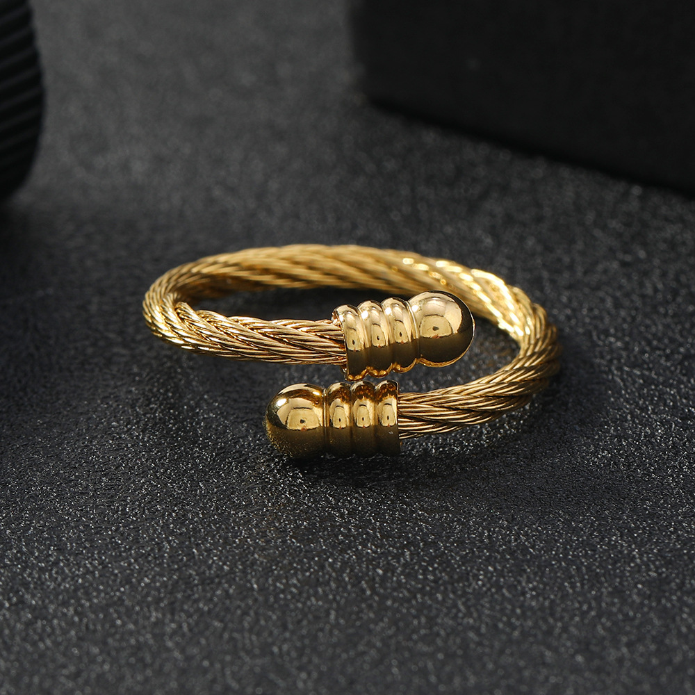 欧美跨境 简约个性不锈钢缆线戒指饰品女 开口可调节小众情侣指环详情11