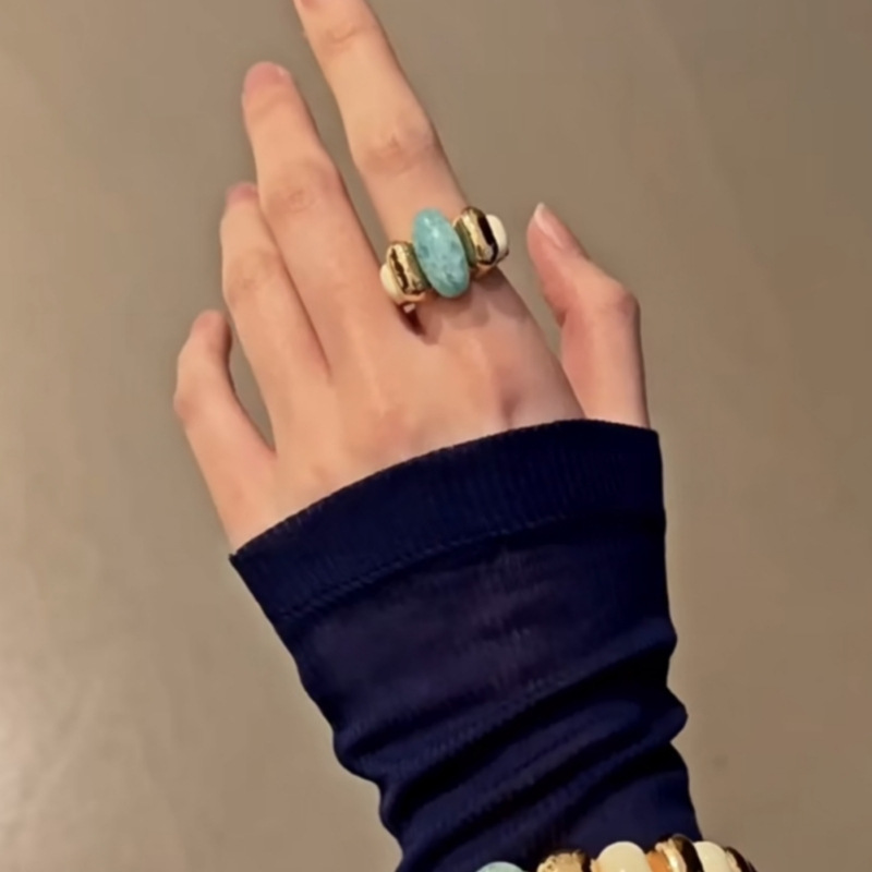 sasa同款法国小众设计天然天河石戒指时尚个性夸张轻奢复古指环女详情1