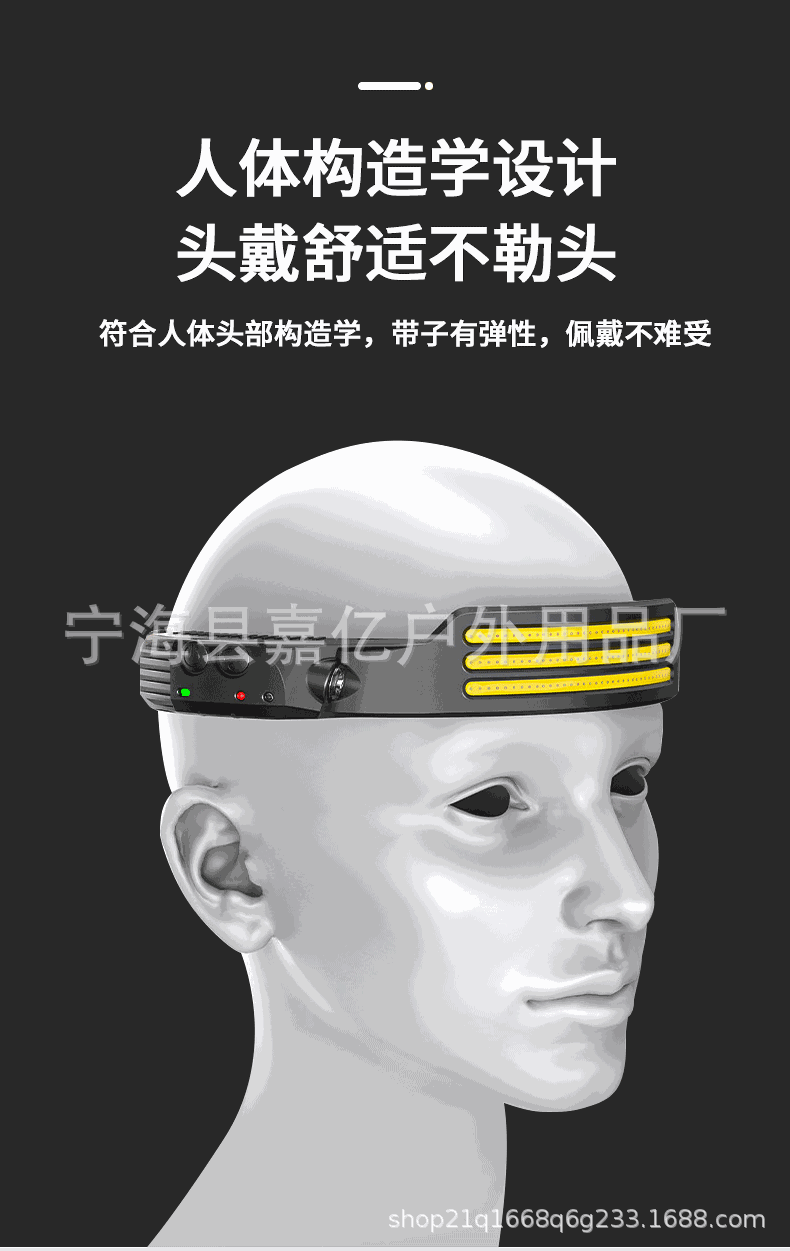 跨境感应头灯COB便携轻硅胶头灯LED双光源跑步头戴式强光手电筒详情3
